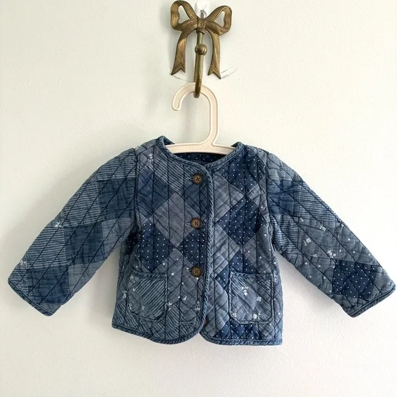 GAP Floral quilted Button Down Denim Jacket 18-24 Months - Picture 1 of 7